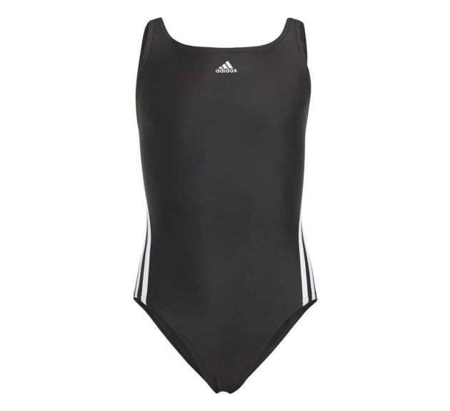 Adidas Girls 3 Stripes Swimsuit Black White