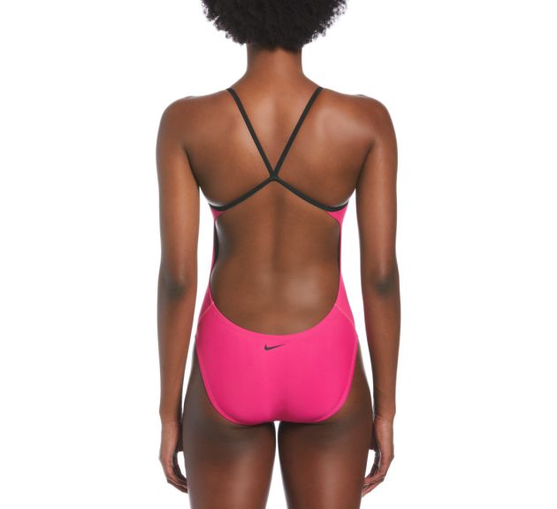 Nike Swim Womens Nike Logo Cut Out One Piece nessb131672 in Pink Prime