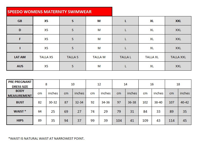 Speedo Womens Maternity Size Guide