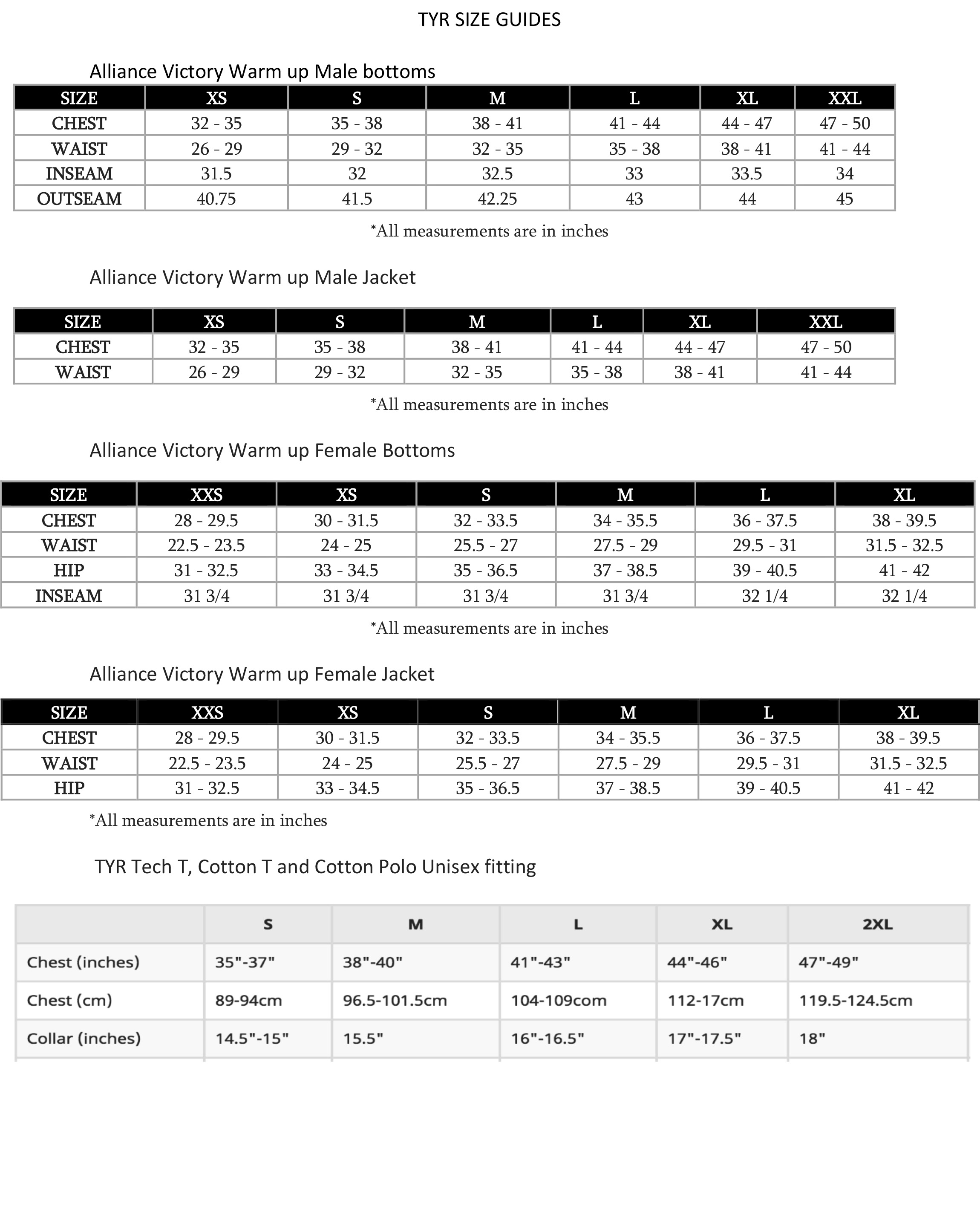 Tyr Club Size Guide